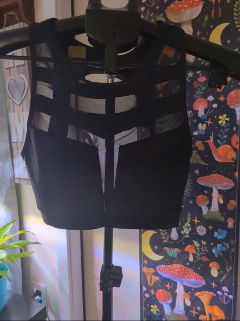 Black Mesh Panel High-Neck sports bra